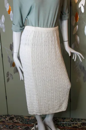 80s Sparkly White Knit Pencil Skirt, Waist 26"-30"