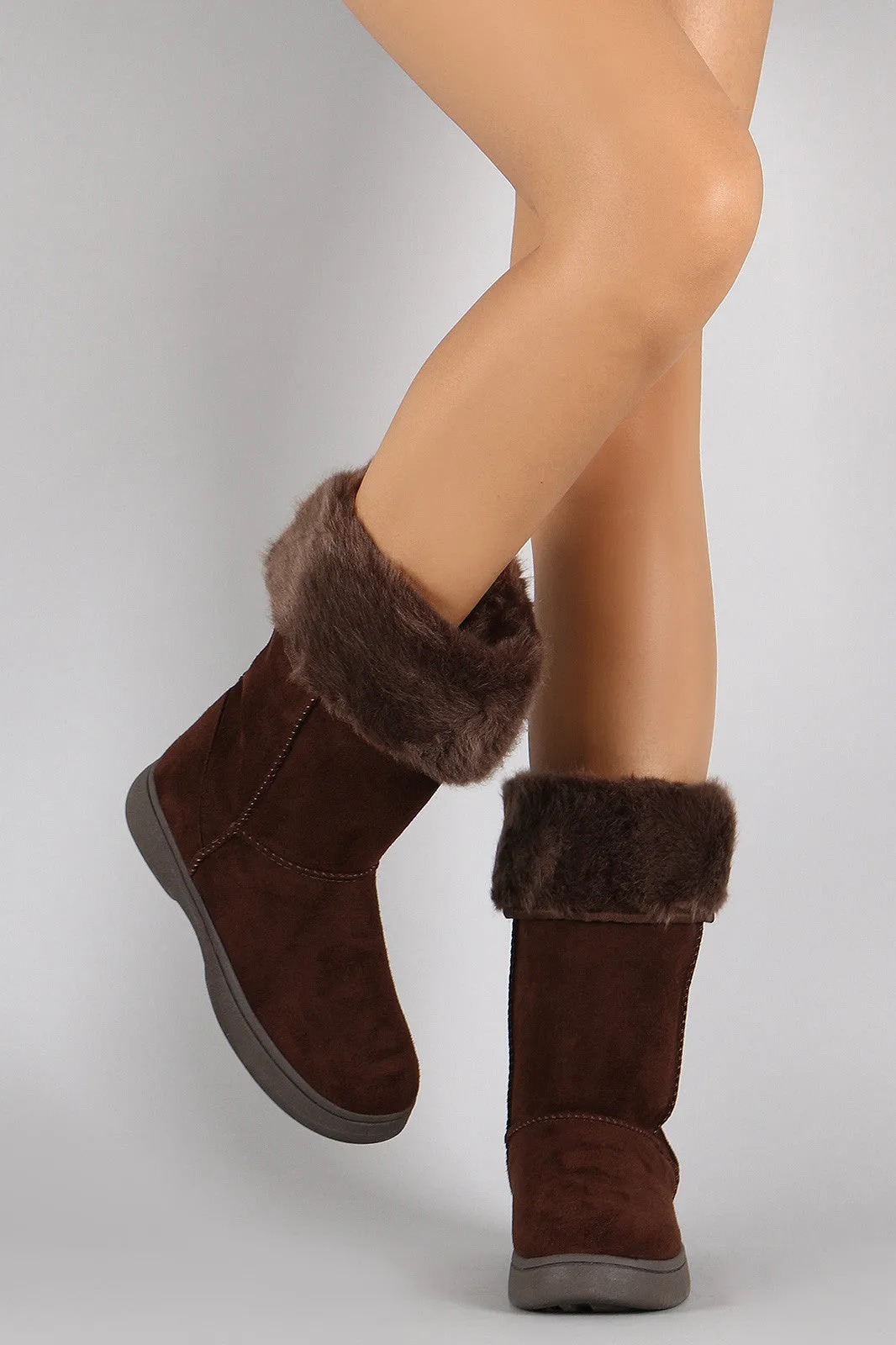 Bamboo Suede Fur Cuff Mid Calf Winter Boots