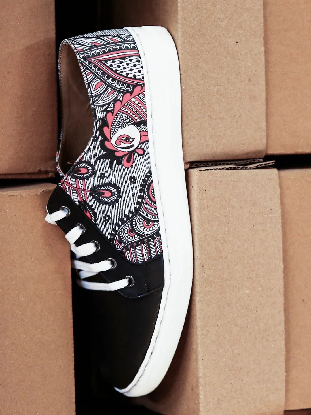 Black Kalamkari Hand Painted Sneakers