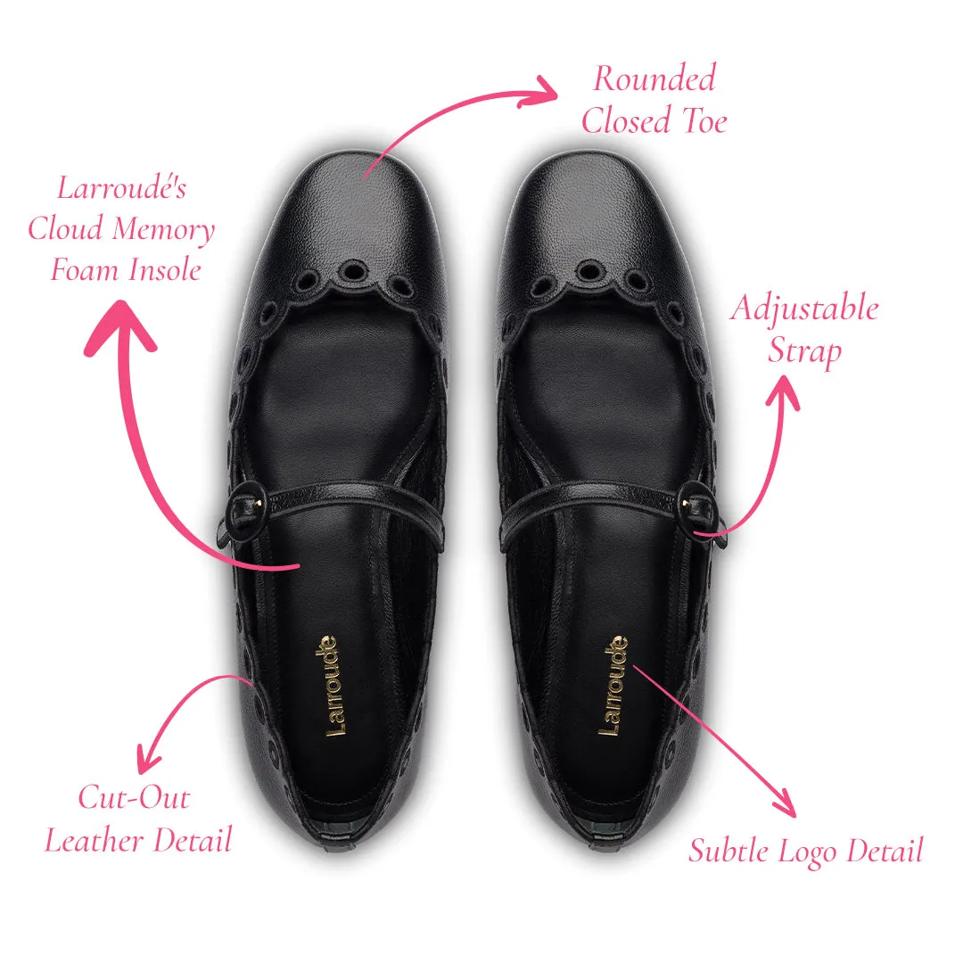 Blair Broderie Ballet Flat In Black Leather