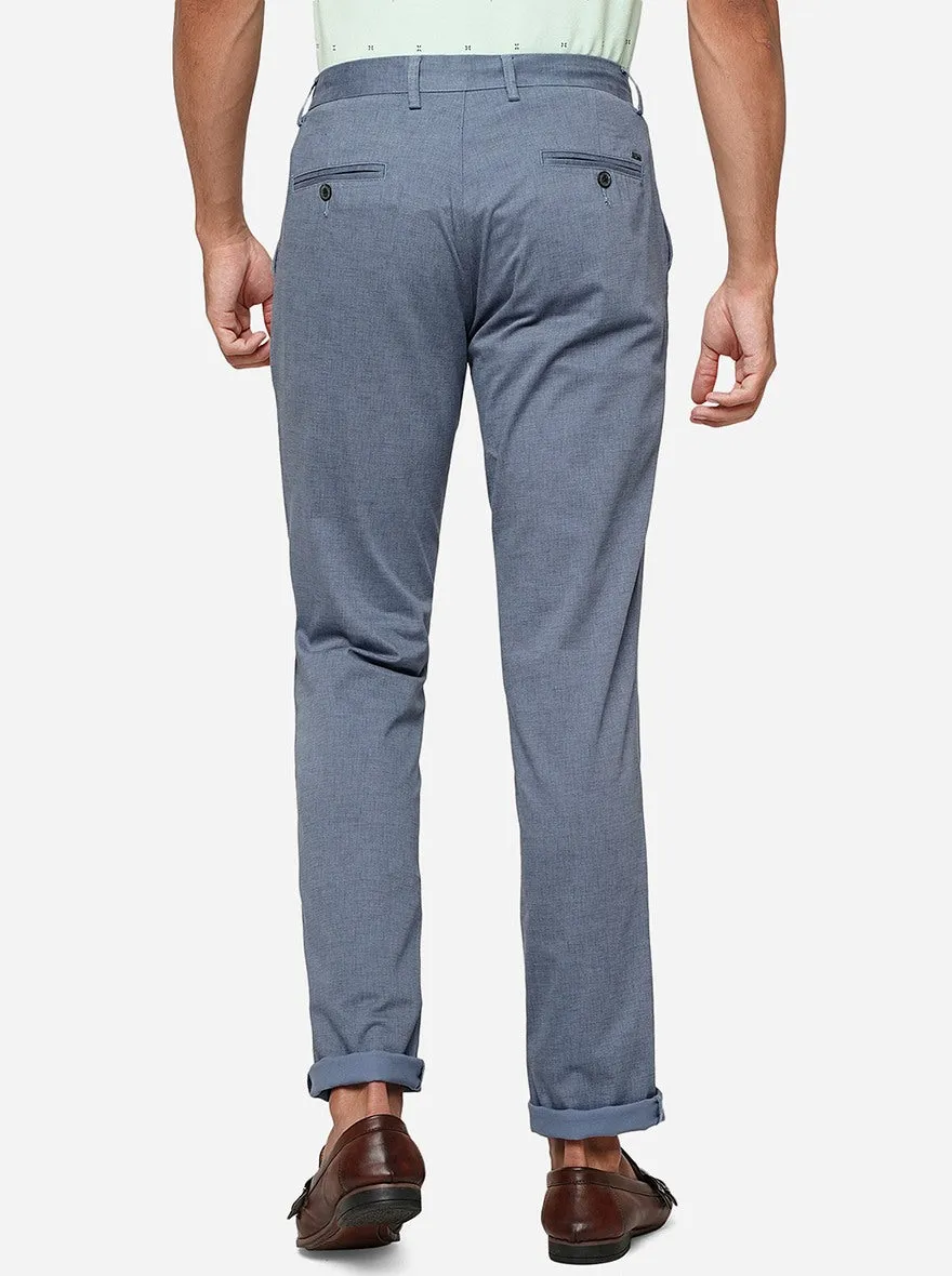 Blue Solid Uno Fit Casual Trouser | JadeBlue