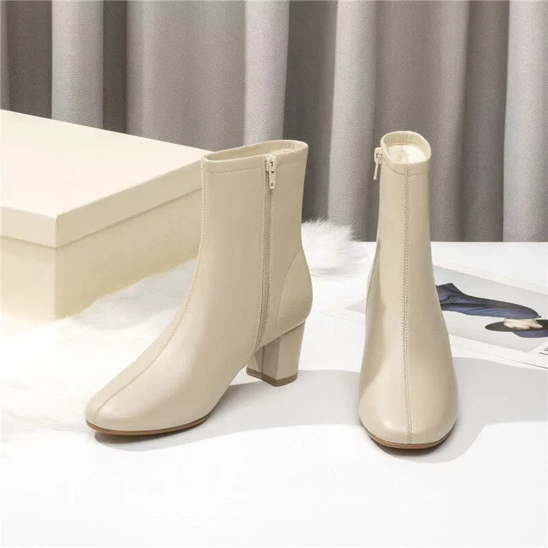 Classic Slimming Boots Elegant Glove-Like Ankle Boots with Fleece Lined Mid Heel