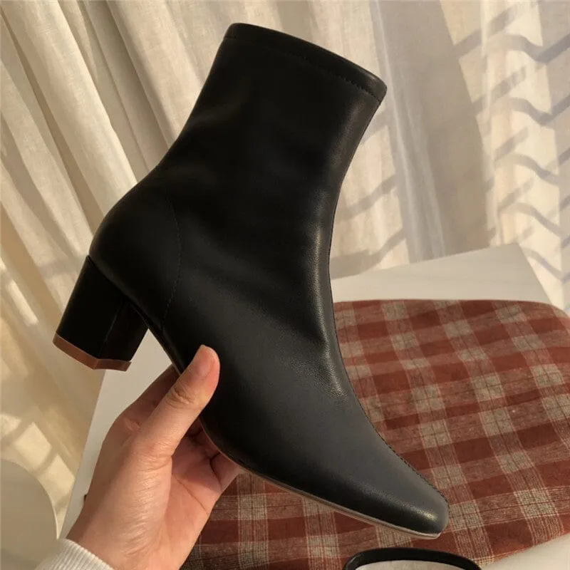 Classic Slimming Boots Elegant Glove-Like Ankle Boots with Fleece Lined Mid Heel