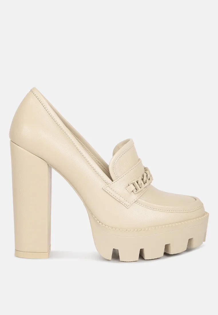 CORINNE Beige Chain Embellished Chunky Loafers