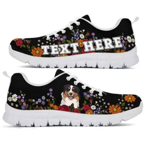 Custom Name Aussie Sneaker, Aussie Colorful Flower Floral Dog Lovers Sneakers Gym Running Shoes, Best Running Shoes