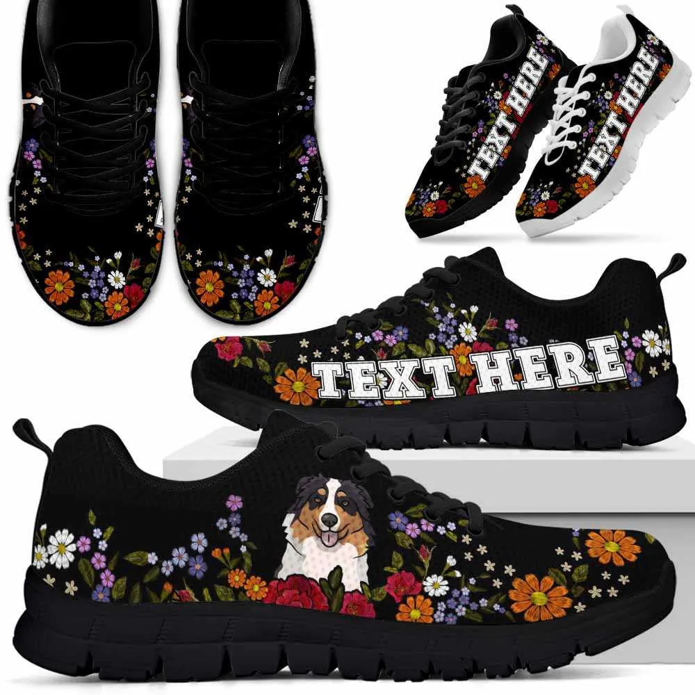 Custom Name Aussie Sneaker, Aussie Colorful Flower Floral Dog Lovers Sneakers Gym Running Shoes, Best Running Shoes