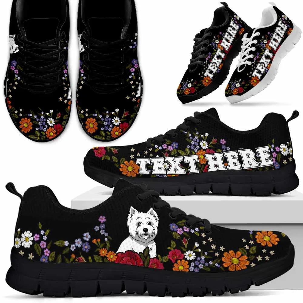 Custom Name West Highland Terrier Sneaker, Westie Colorful Flower Floral Dog Lovers Sneakers Gym Running Shoes, Best Running Shoes