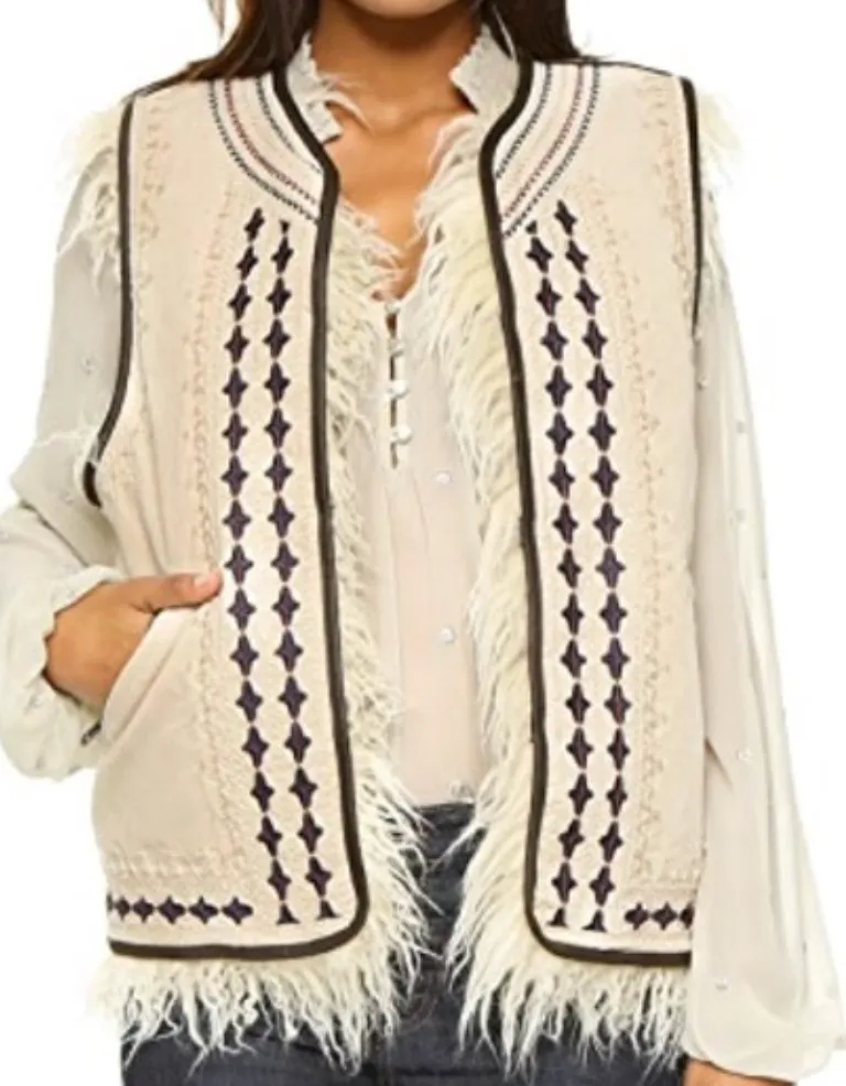 Embroidered Shag Faux Fur Reversible Boho Vest