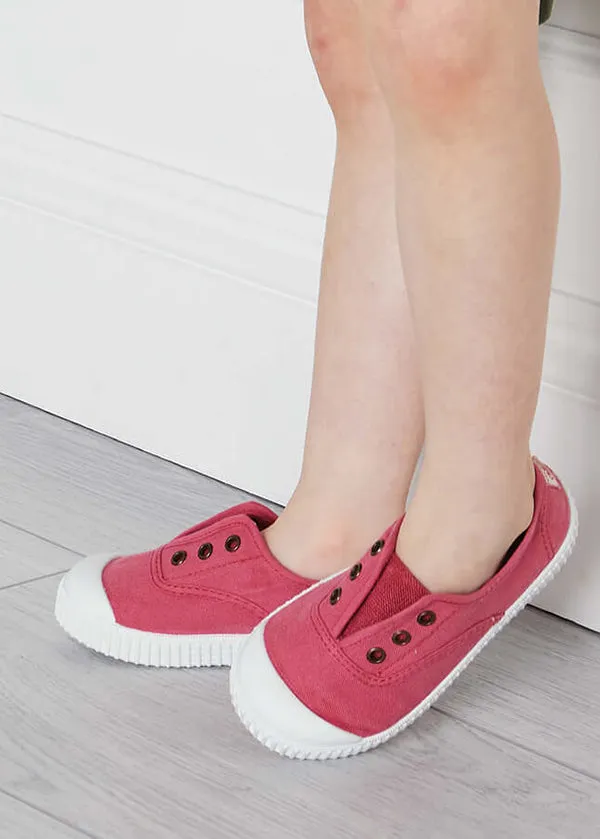 Faux Lace Hole Canvas Plimsolls in Raspberry Red (19-34EU)