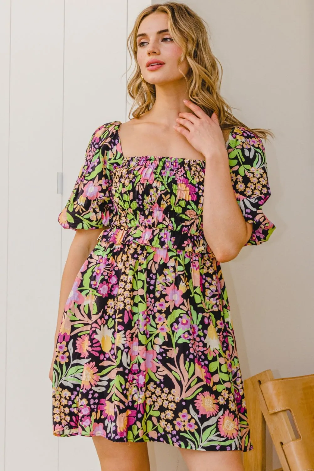 Floral Tie-Back Mini Dress