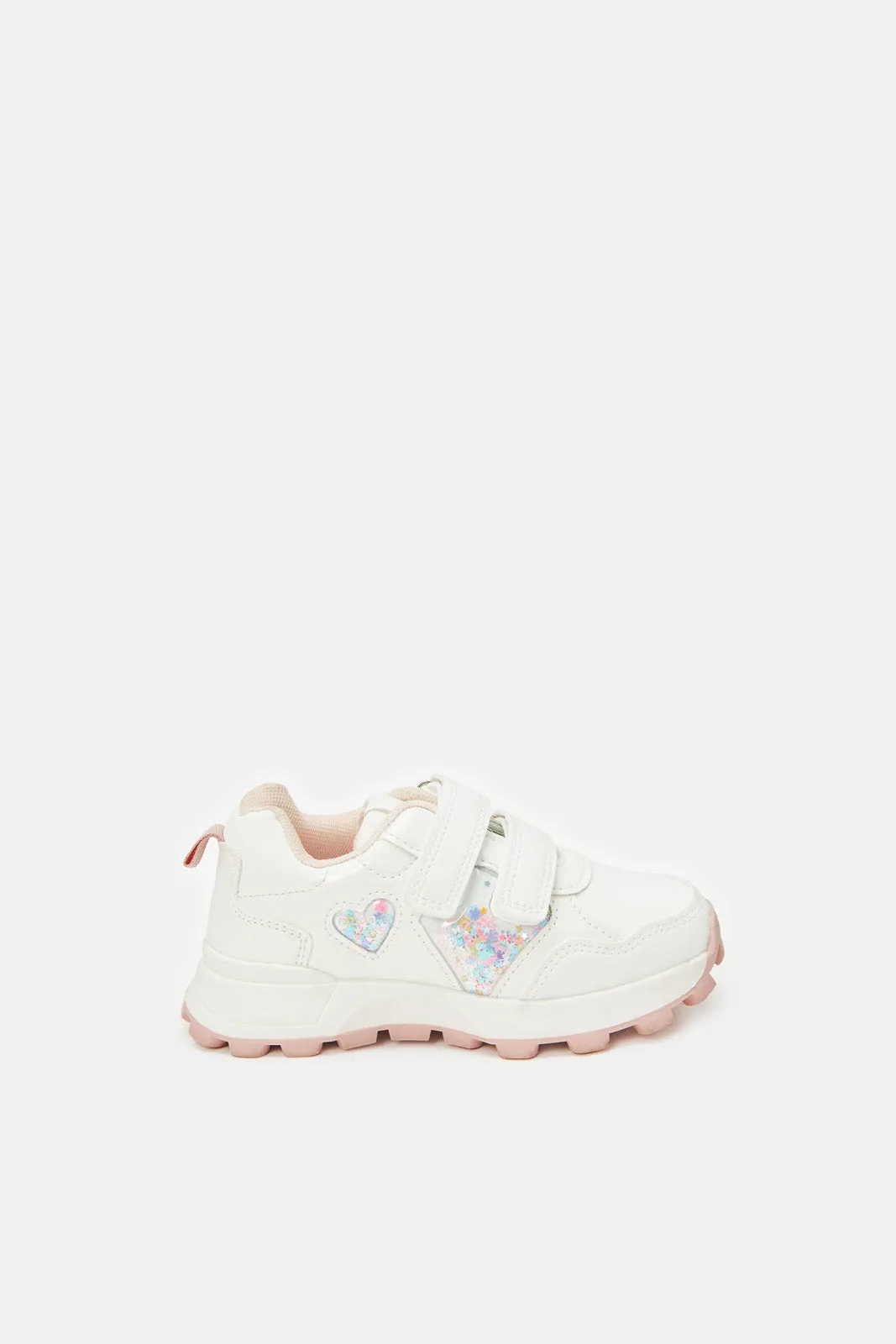 Girls White Double Velcro Sneakers