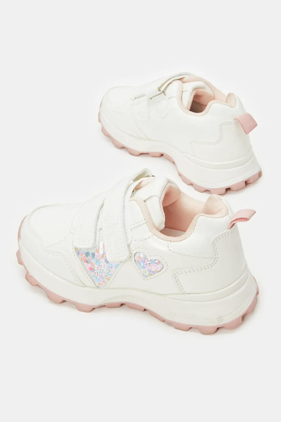 Girls White Double Velcro Sneakers