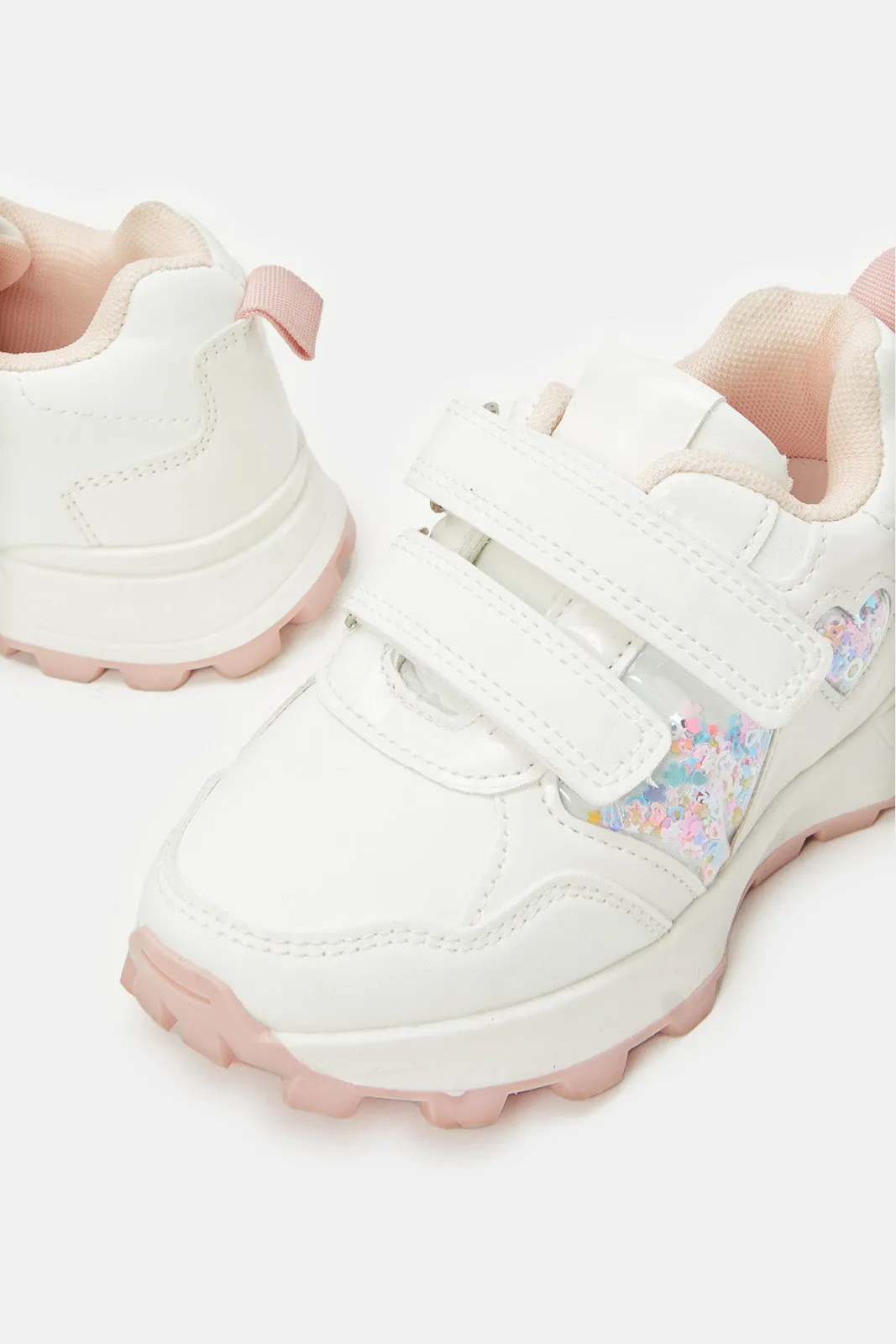 Girls White Double Velcro Sneakers