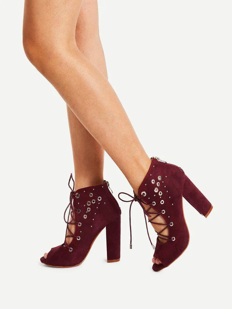 Grommet Detail Lace Up Ankle Boots