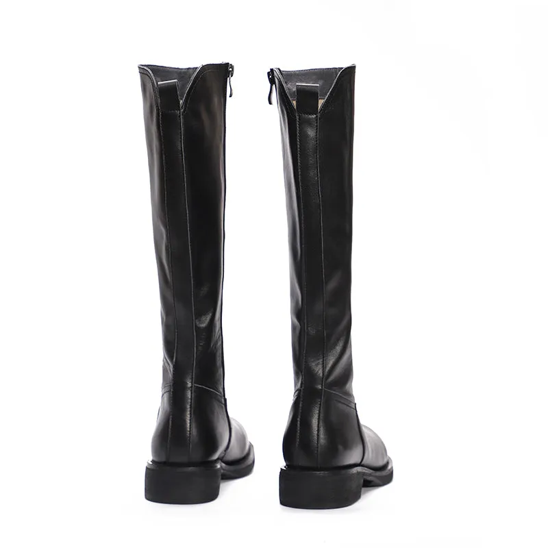 Handmade Soft Leather Knee High Boots Side Zip Riding Boots Black/Coffee