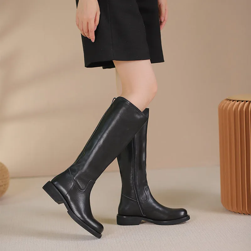 Handmade Soft Leather Knee High Boots Side Zip Riding Boots Black/Coffee