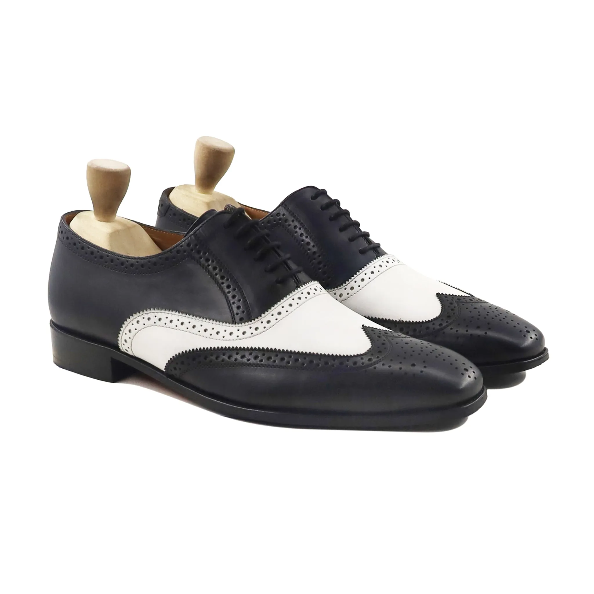 Josh - Men's Black and White Calf Leather Oxford Shoe