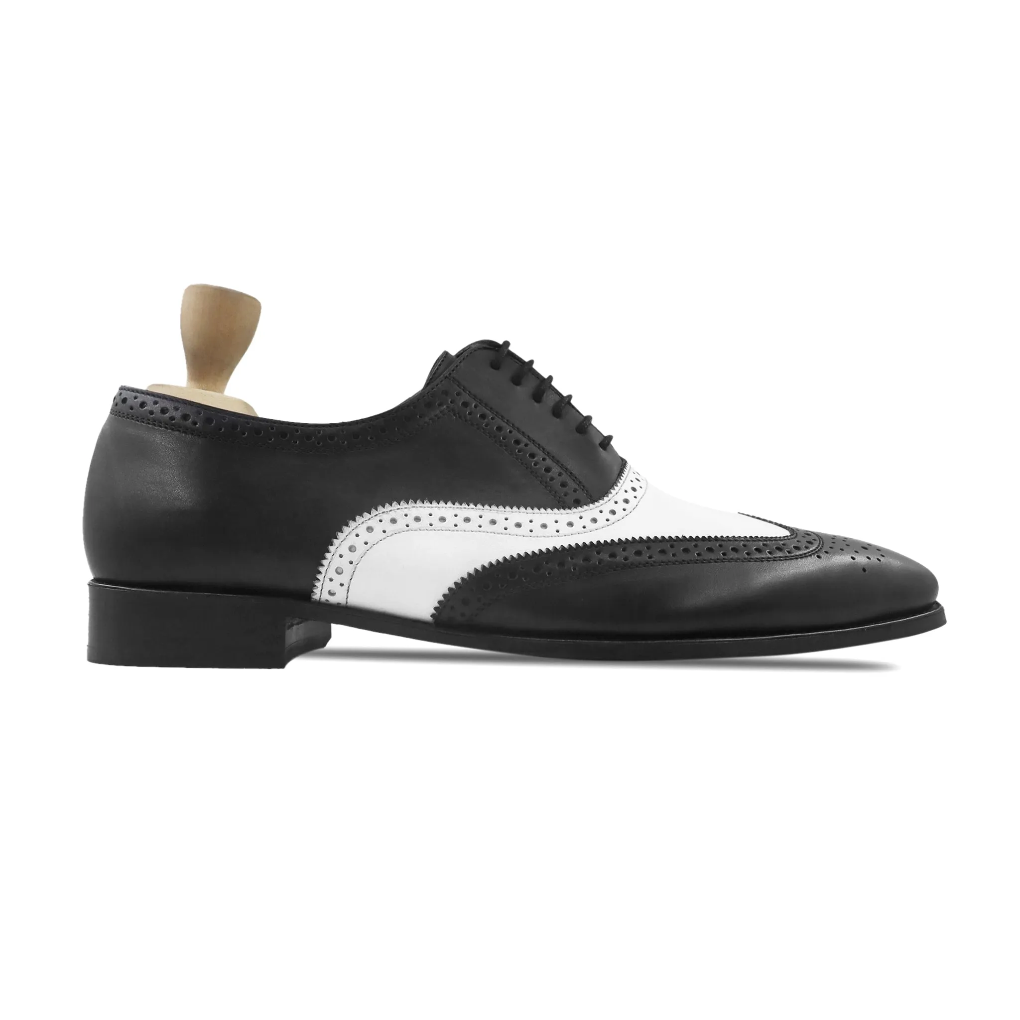 Josh - Men's Black and White Calf Leather Oxford Shoe