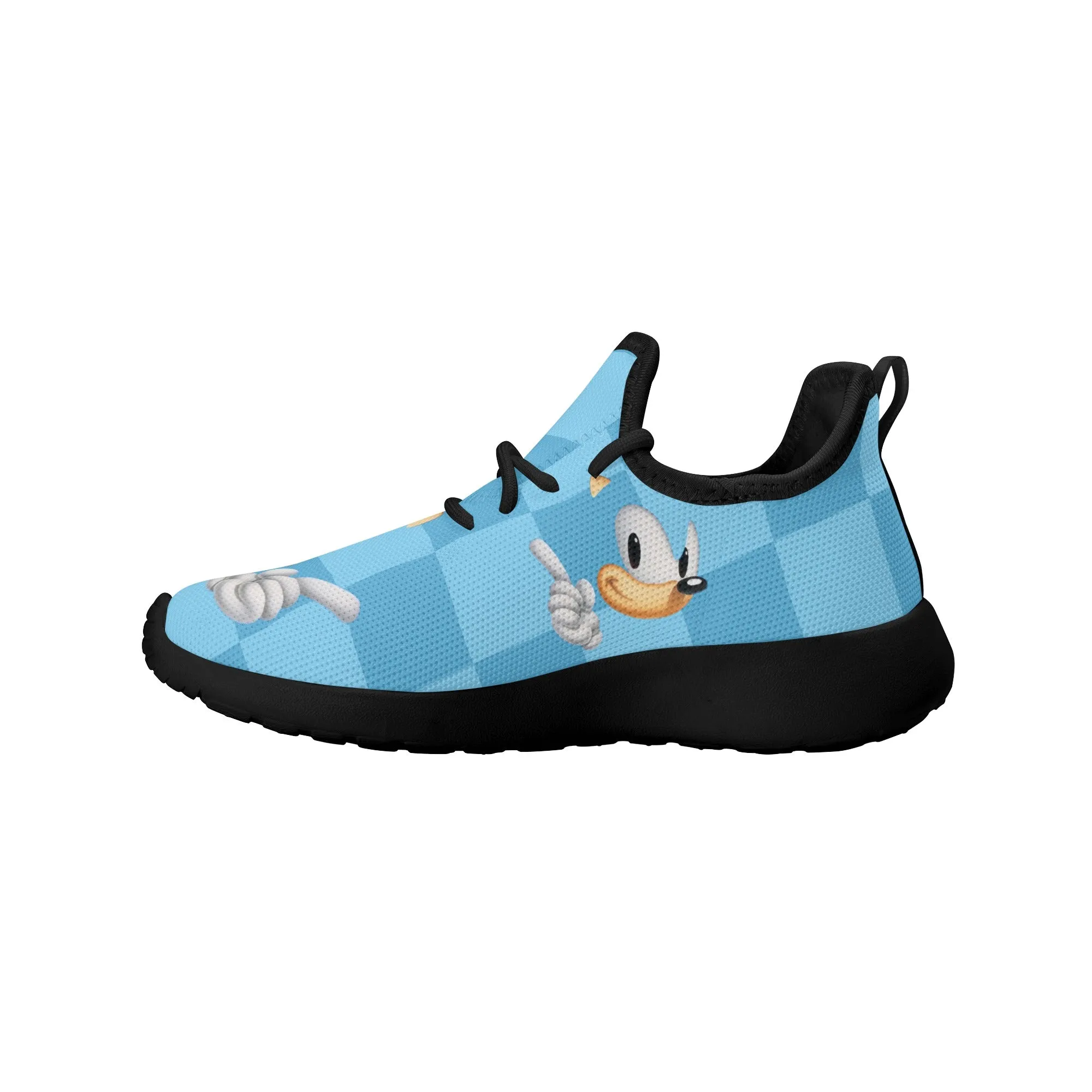 Kids Running Shoes | Breathable Kids Sneakers | Unisex Children's Mesh Knit Trainers | Blue Checks Sonic