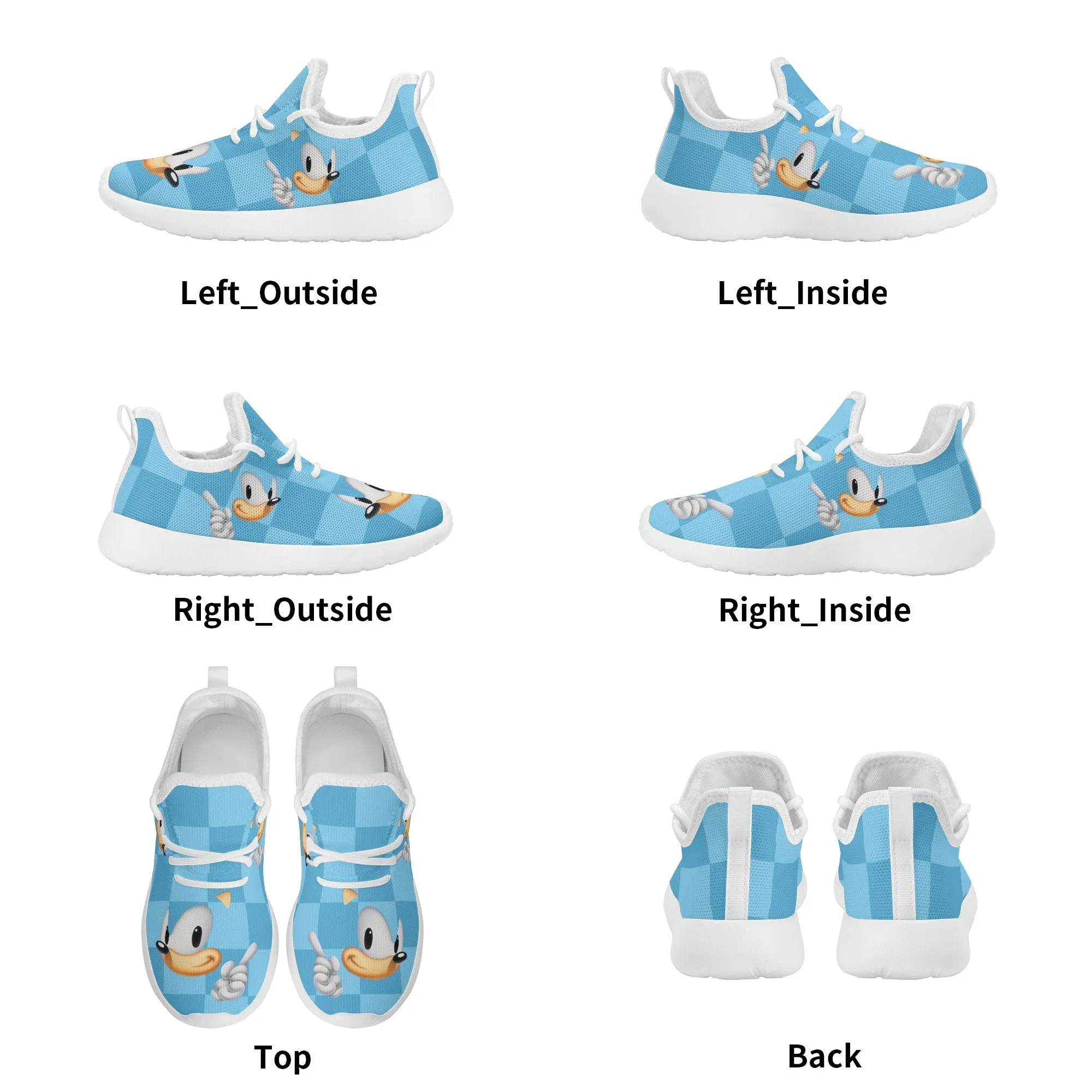 Kids Running Shoes | Breathable Kids Sneakers | Unisex Children's Mesh Knit Trainers | Blue Checks Sonic