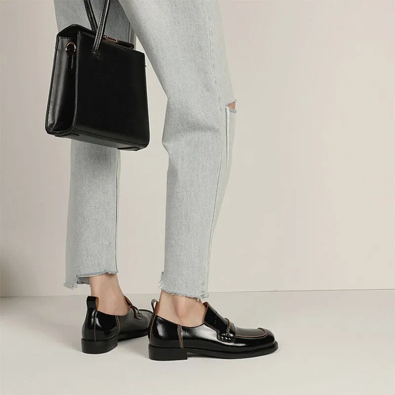 Leather Penny Loafers for Women in Black