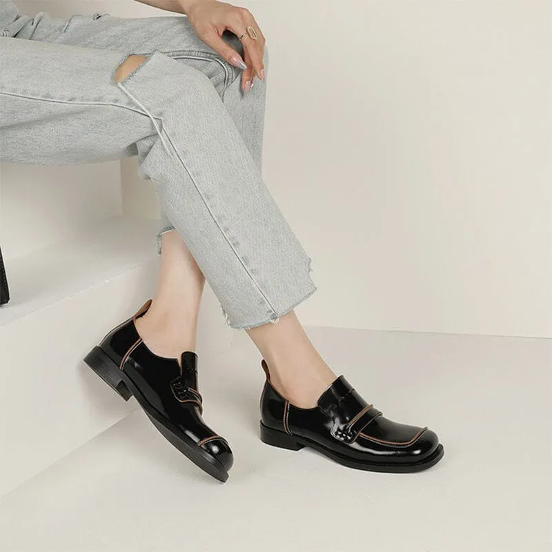 Leather Penny Loafers for Women in Black