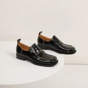 Leather Penny Loafers for Women in Black