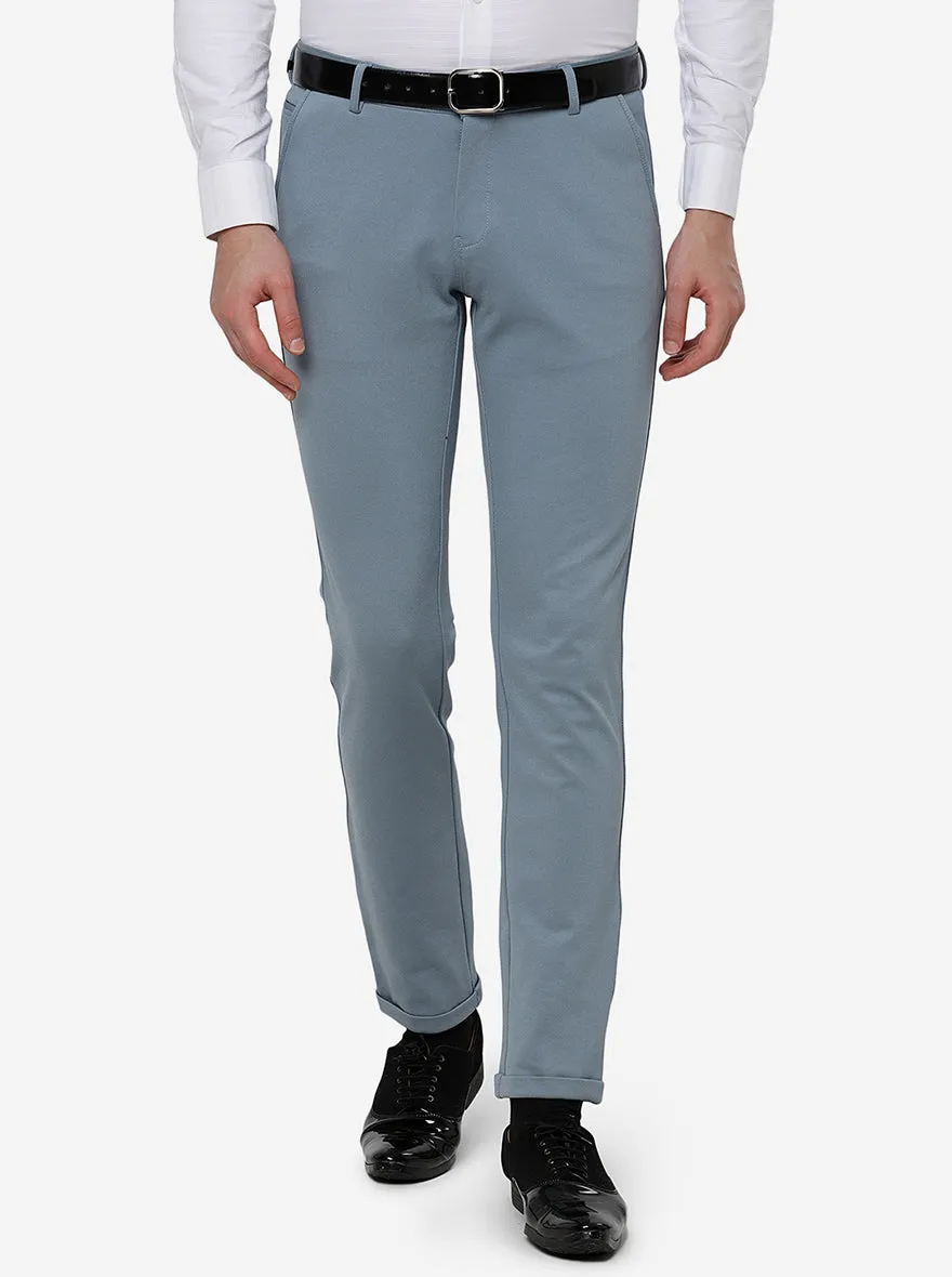 Light Blue Solid Slim Fit Club Wear Trouser | JB Studio