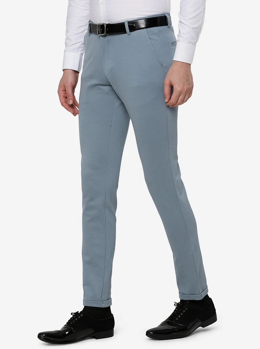 Light Blue Solid Slim Fit Club Wear Trouser | JB Studio