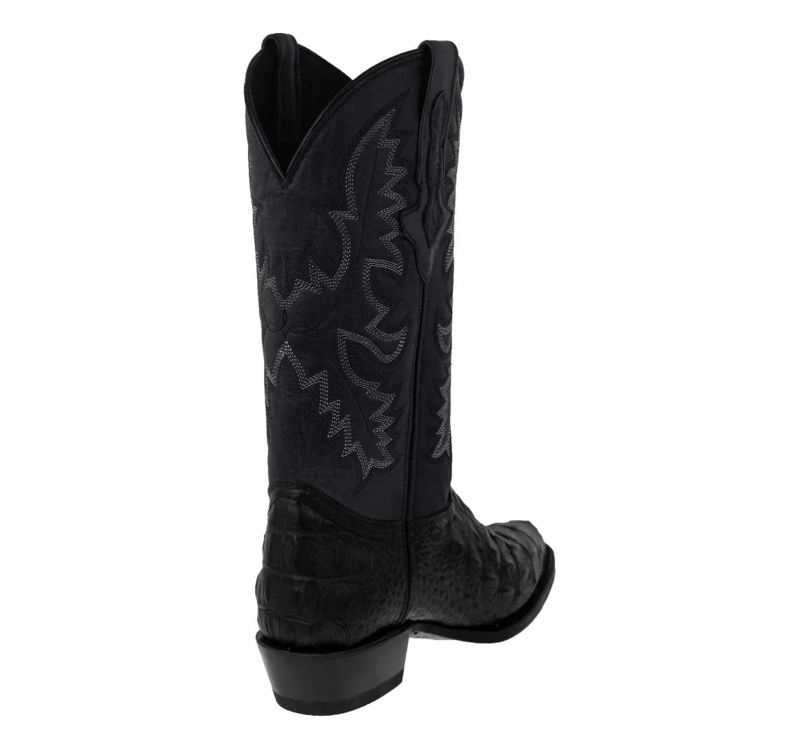 Mens Black Leather Cowboy Boots Alligator Back Print - J Toe