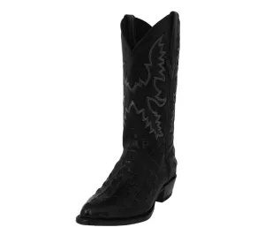 Mens Black Leather Cowboy Boots Alligator Back Print - J Toe