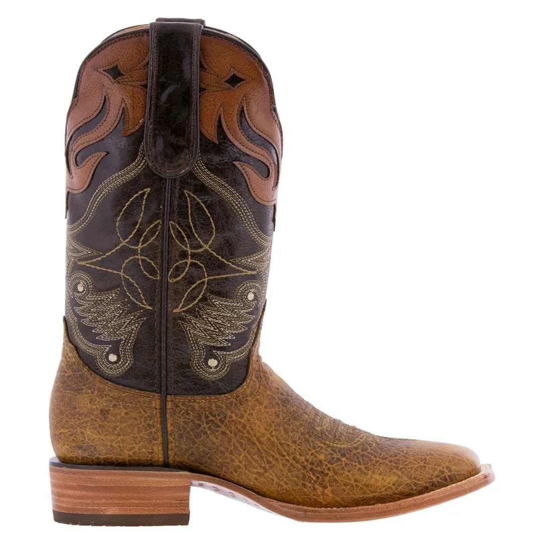 Mens Cheyenne Honey Brown Solid Leather Cowboy Boots - Square Toe