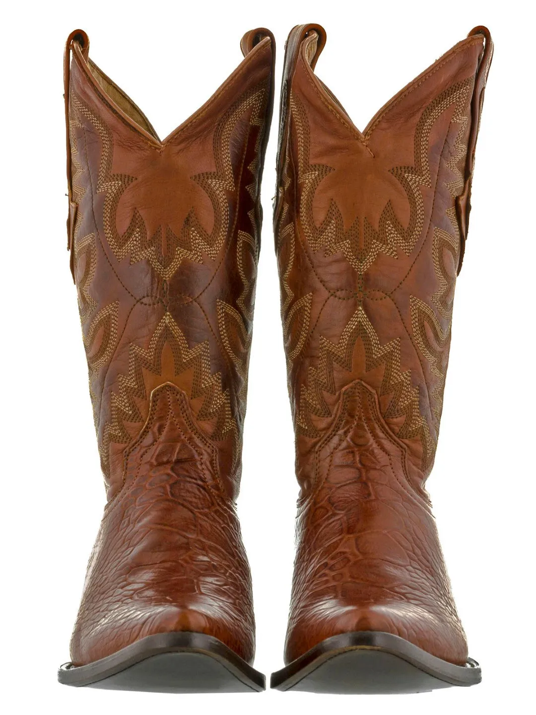 Mens Cognac Sea Turtle Print Leather Cowboy Boos - J Toe