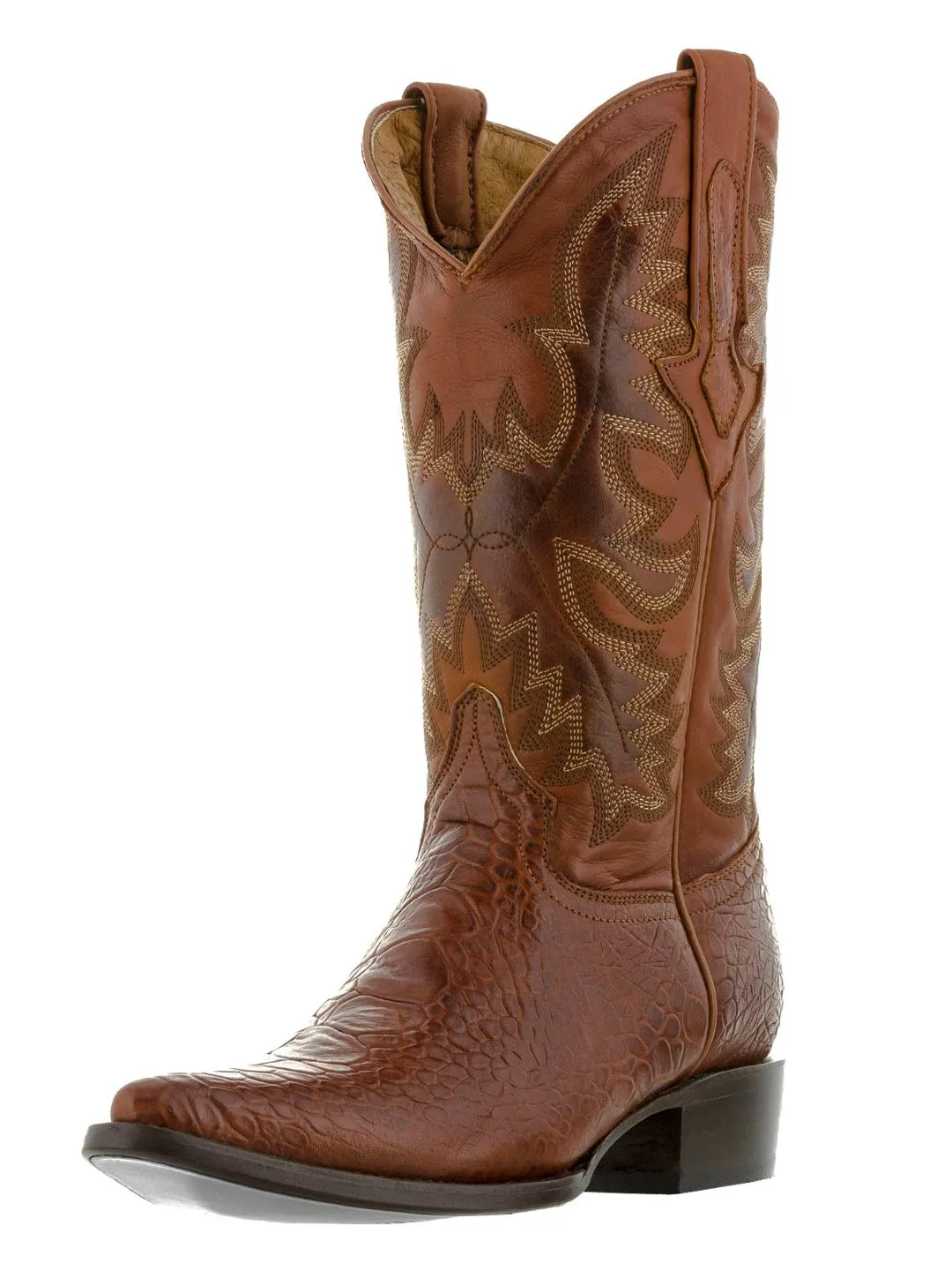 Mens Cognac Sea Turtle Print Leather Cowboy Boos - J Toe