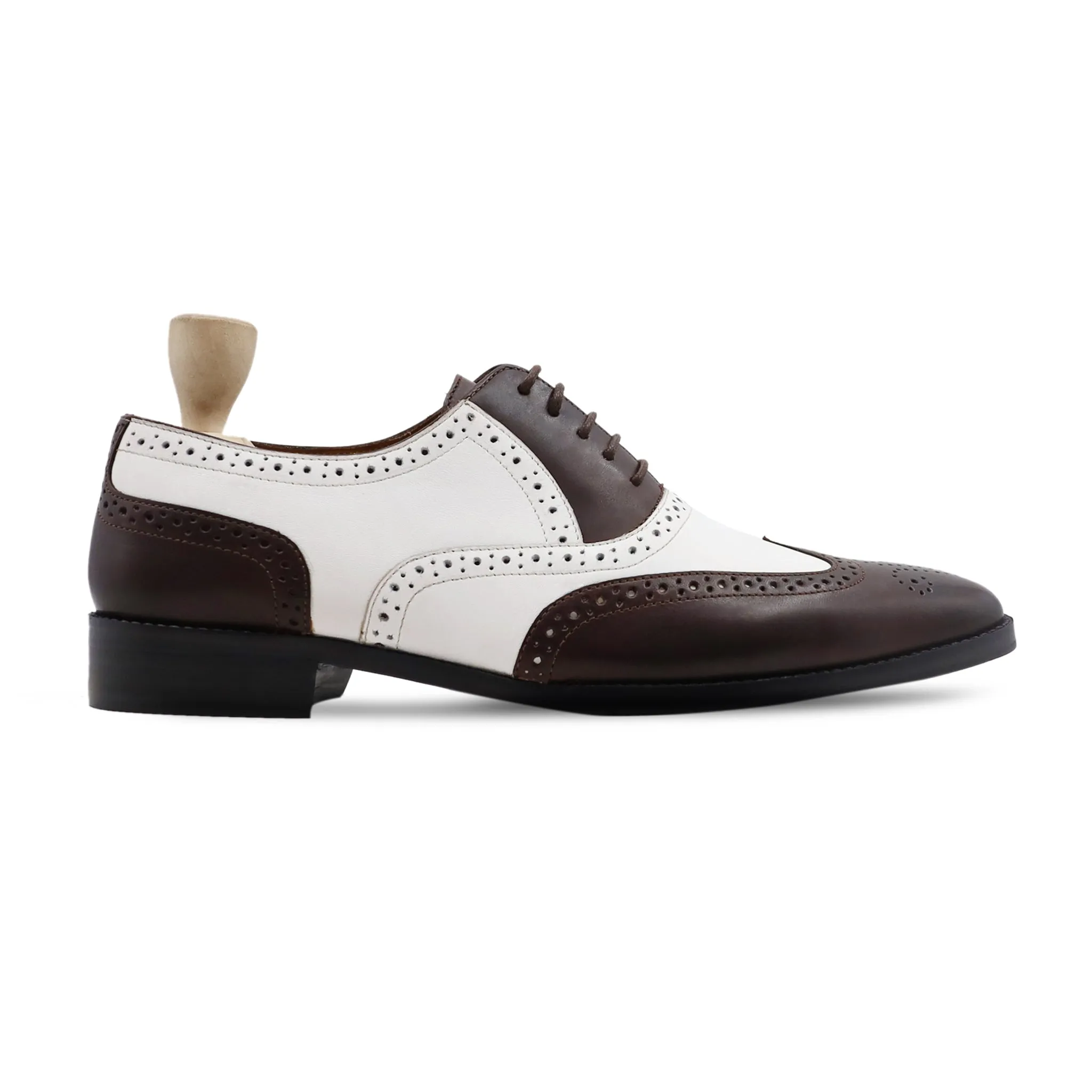 Modesto - Men's Dark Brown and White Calf Leather Oxford Shoe