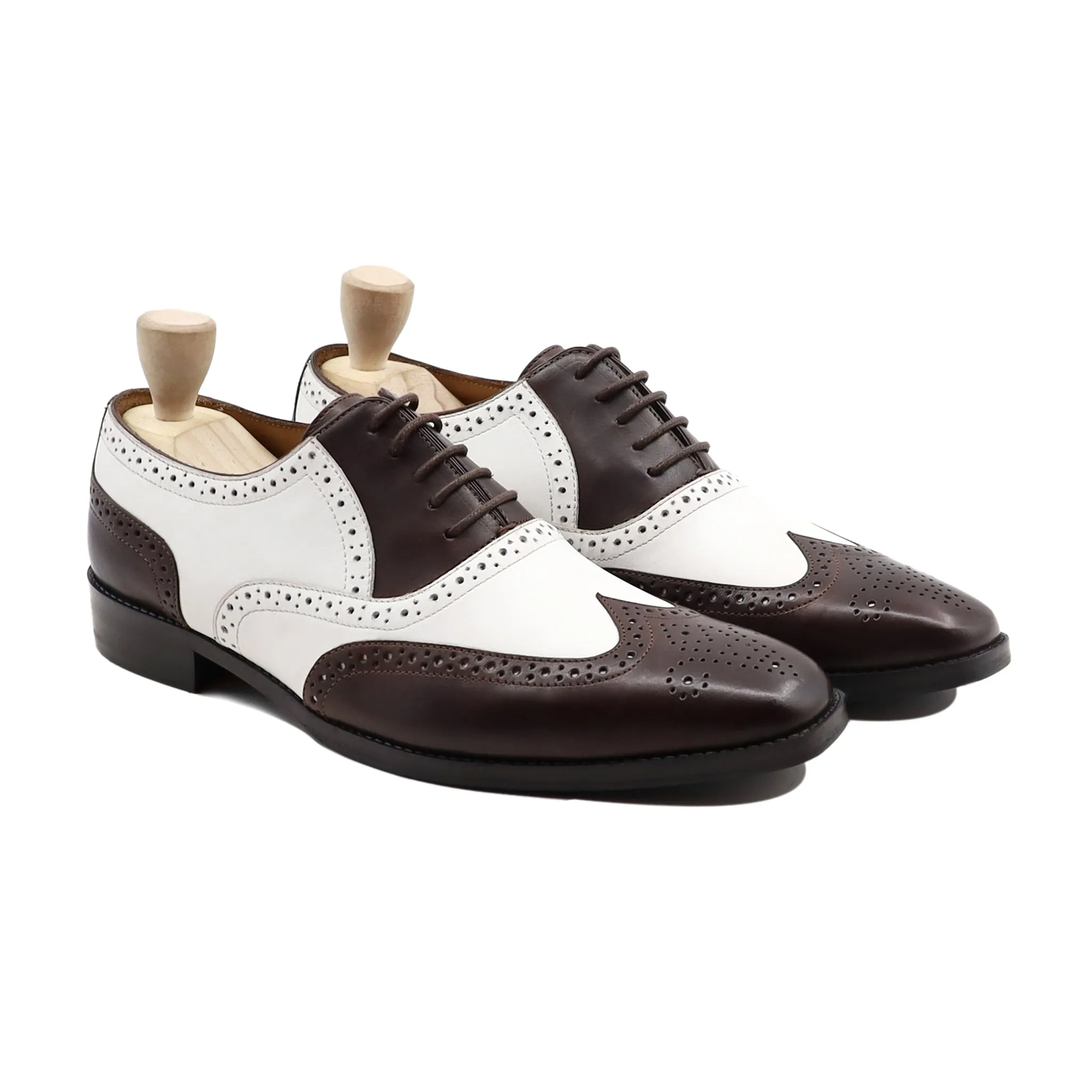 Modesto - Men's Dark Brown and White Calf Leather Oxford Shoe