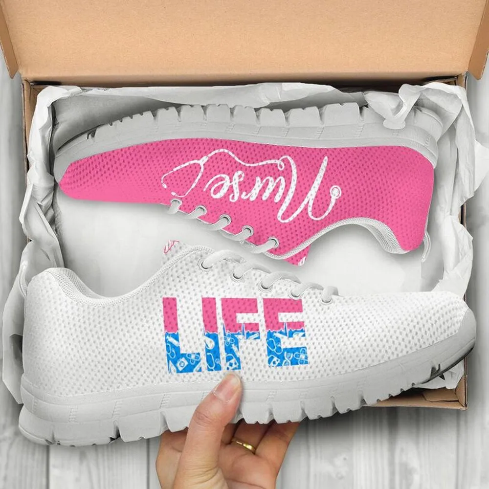 Nurse Sneaker, Nurse Life Pink White Sneakers Shoes, Best Shoes For Nurses