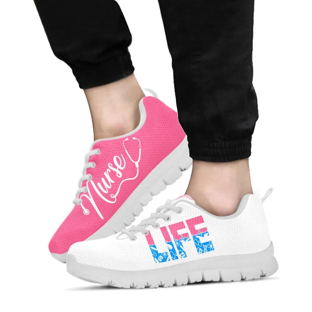 Nurse Sneaker, Nurse Life Pink White Sneakers Shoes, Best Shoes For Nurses