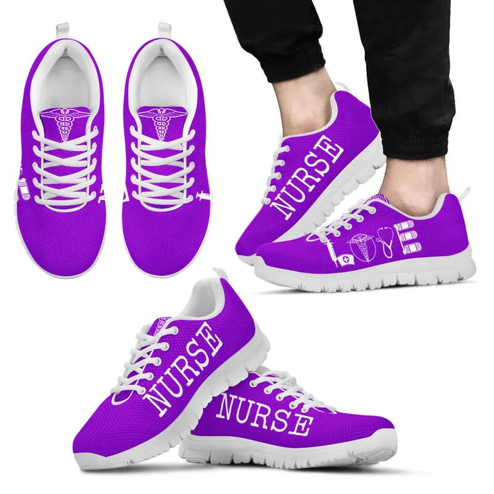 Nurse Sneaker, Nurse Love All Purple Sneakers Shoes, Best Shoes For Nurses