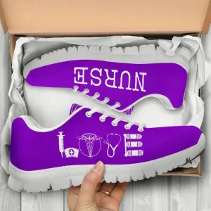 Nurse Sneaker, Nurse Love All Purple Sneakers Shoes, Best Shoes For Nurses