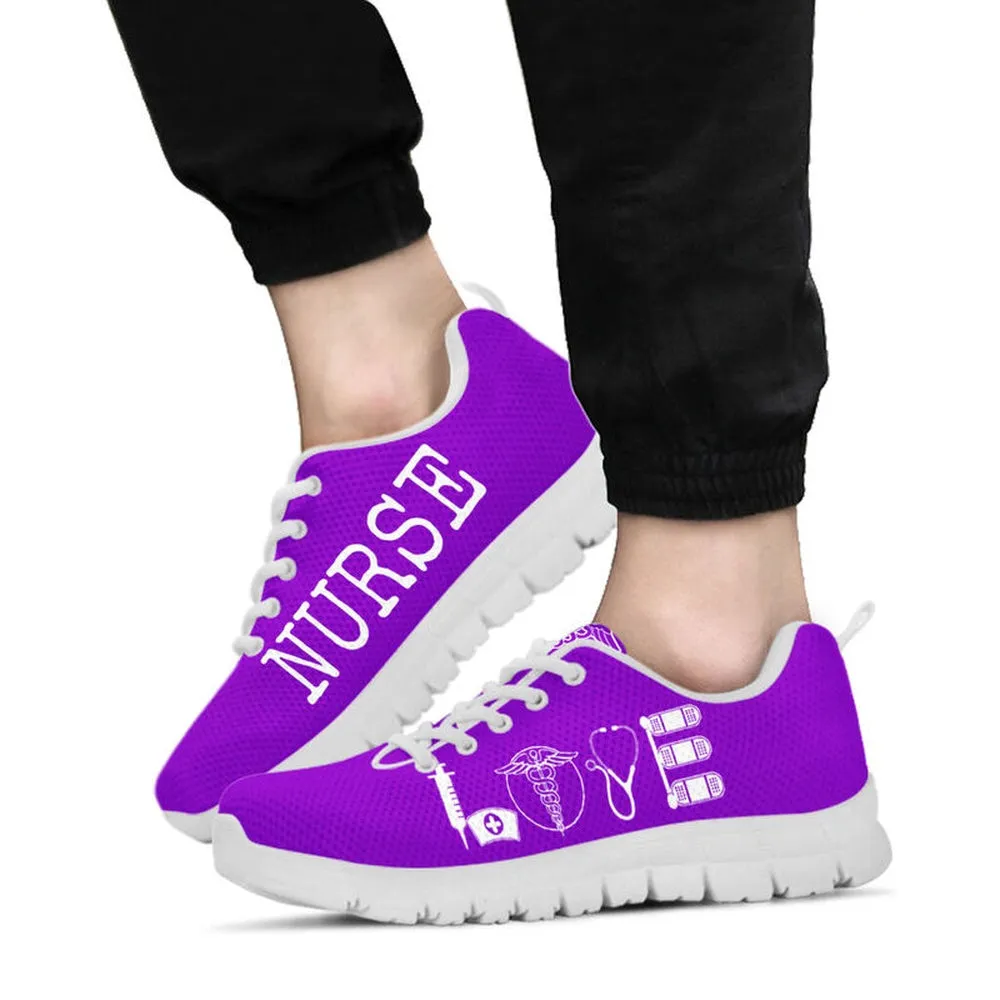 Nurse Sneaker, Nurse Love All Purple Sneakers Shoes, Best Shoes For Nurses