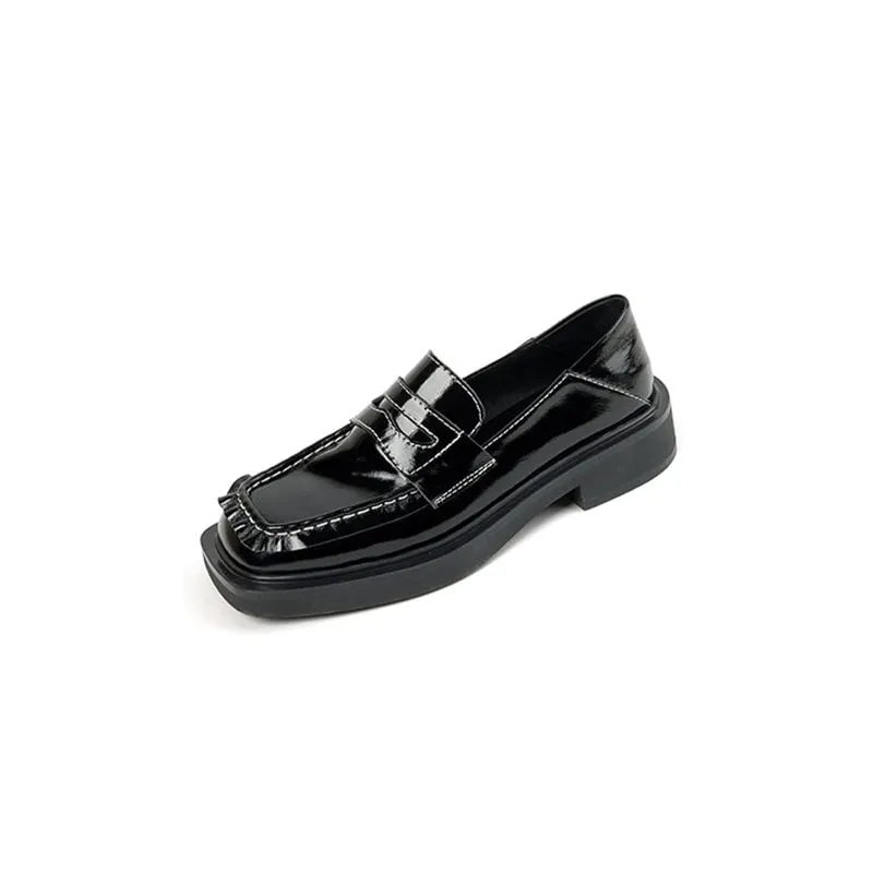 Patent Leather Penny Loafers for Women in Coffee/Black