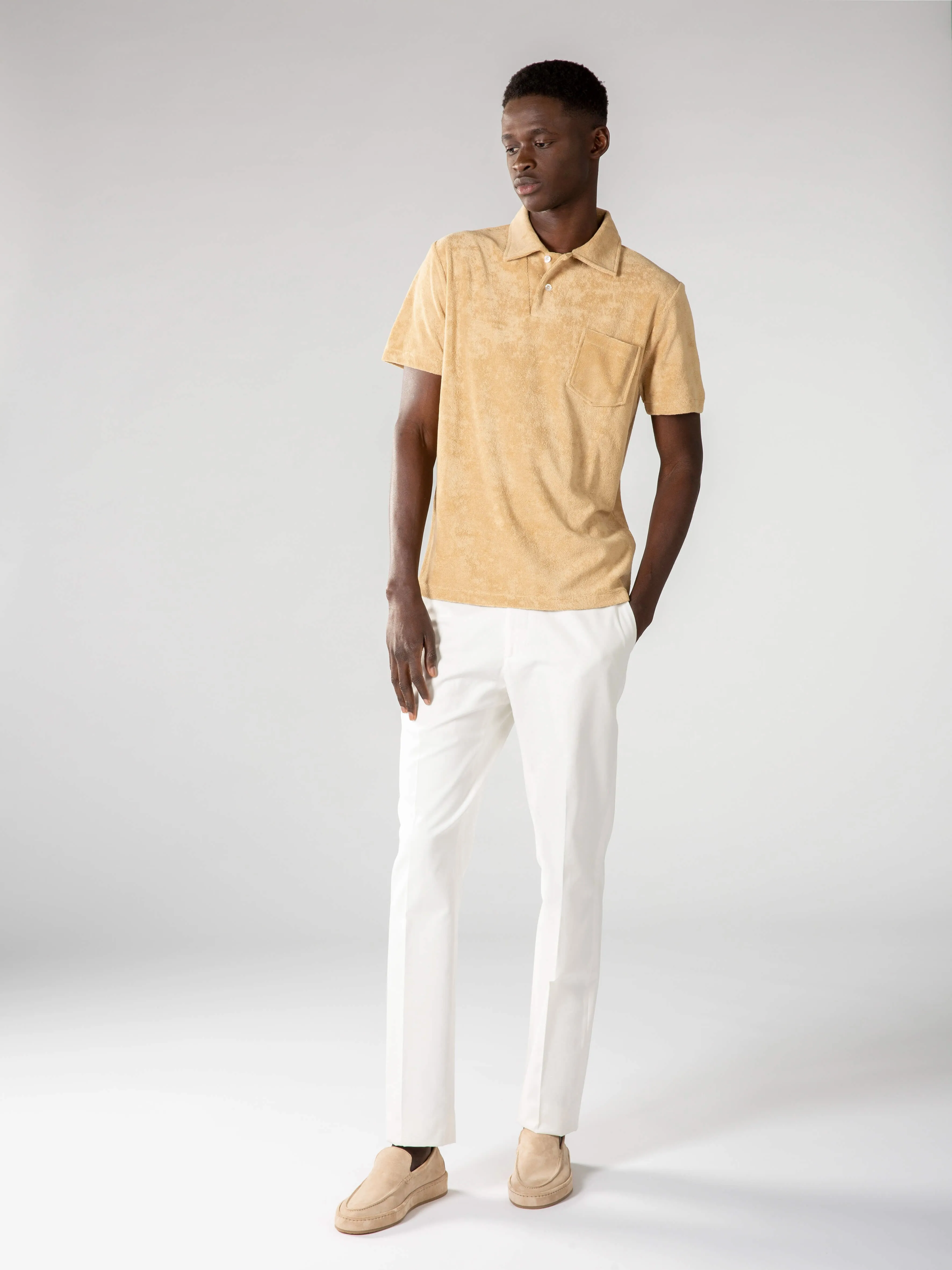 Sand Terry Towelling Polo Shirt