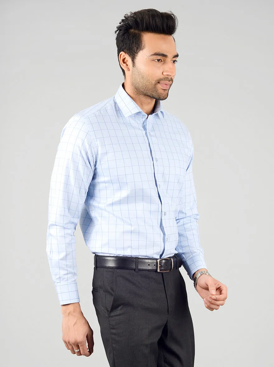 Sky Blue Checked Slim Fit Evening Wear Shirt | Metal