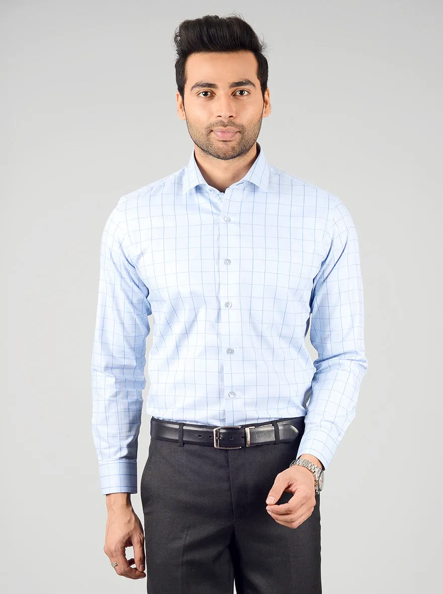 Sky Blue Checked Slim Fit Evening Wear Shirt | Metal