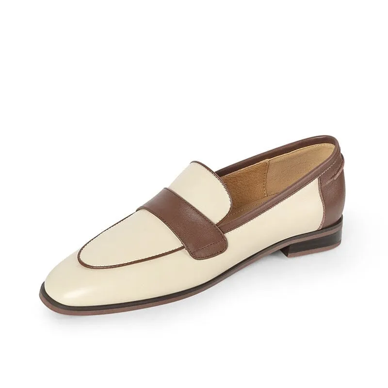 Soft Leather Loafers for Women Color Blocking in Beige/Apricot