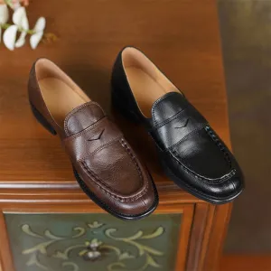 Soft Leather Penny Loafers for Women in Coffee/Black