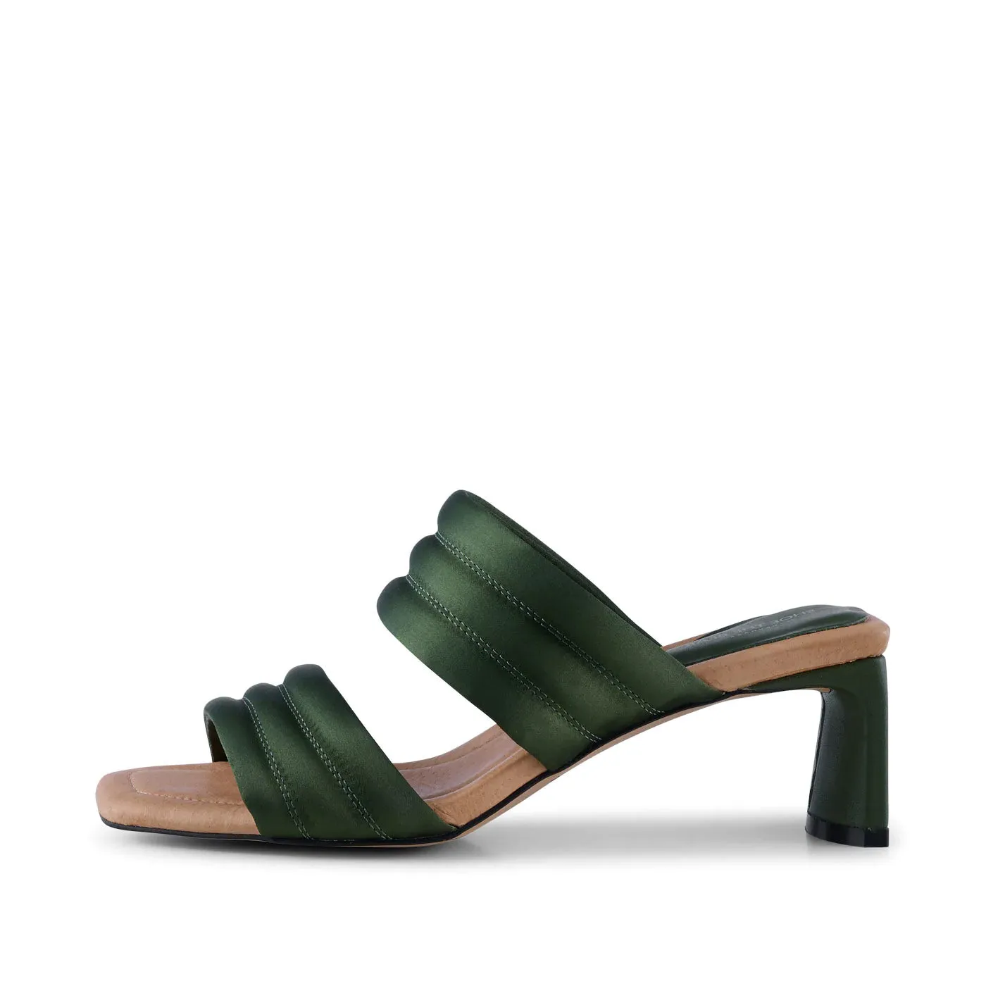 Sylvi heel textile - MOSS GREEN SATIN