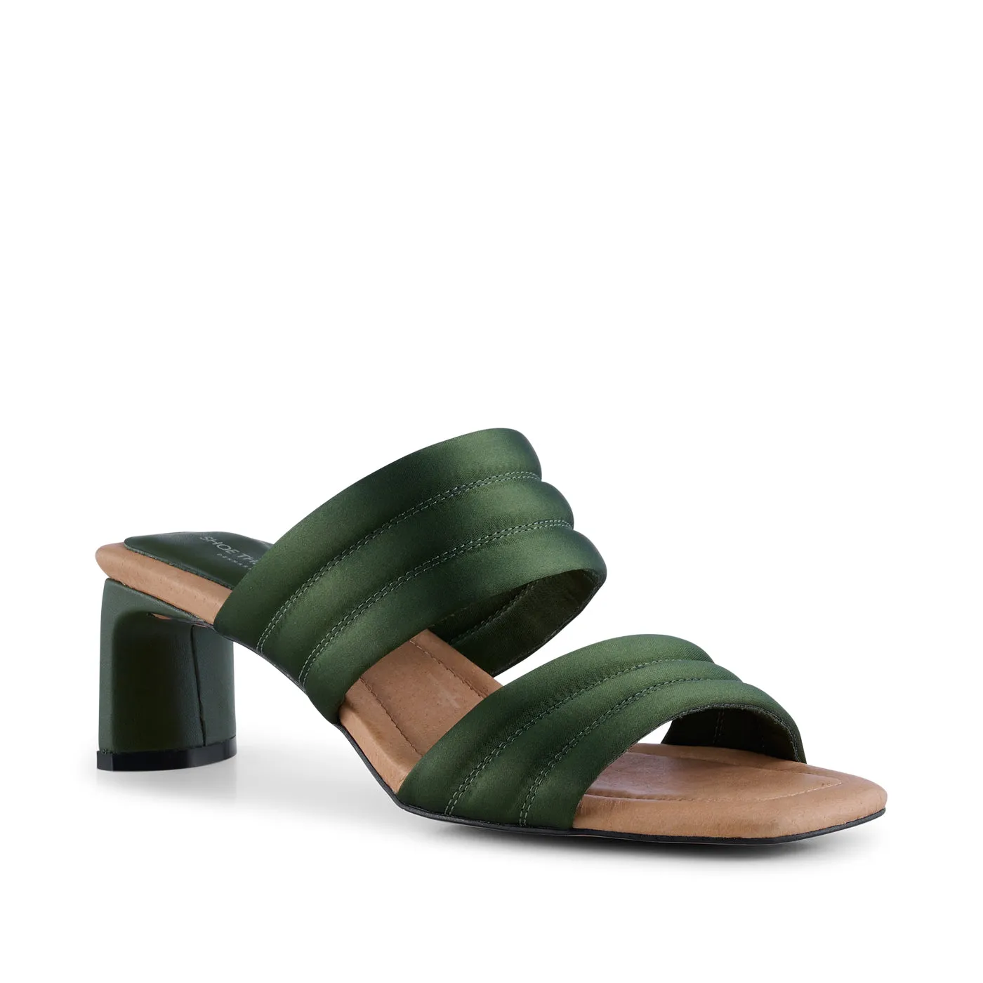 Sylvi heel textile - MOSS GREEN SATIN