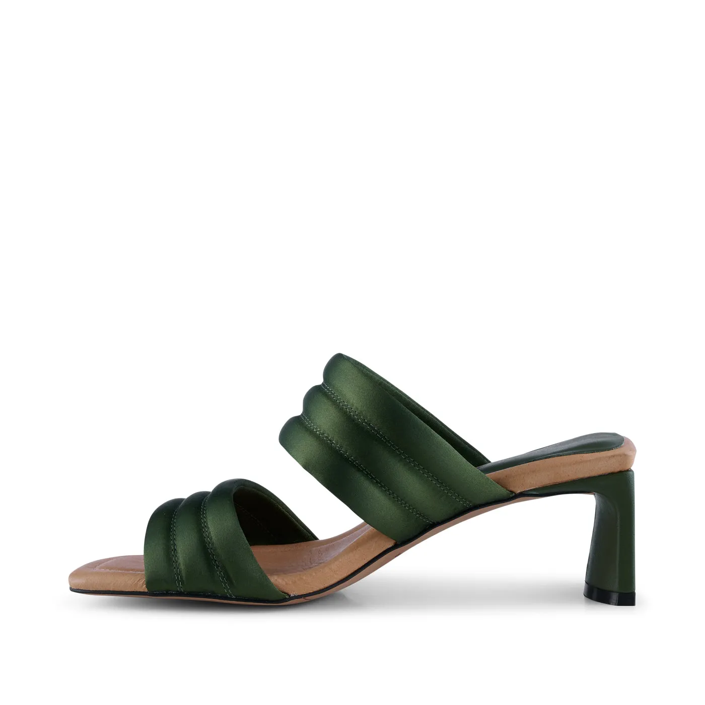 Sylvi heel textile - MOSS GREEN SATIN